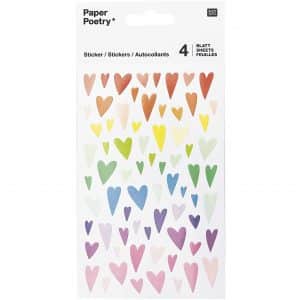 Paper Poetry Sticker Herzen mehrfarbig verformt 10x19cm 4 Bogen