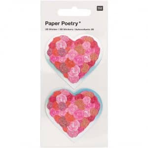 Paper Poetry 3D-Sticker Herzen mit Rosen rot 2 Stück