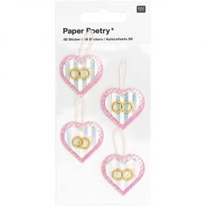 Paper Poetry 3D-Sticker Herzen mit Ringen 4 Stück
