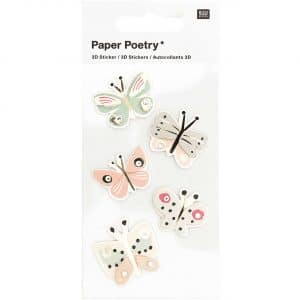 Paper Poetry 3D-Sticker Schmetterlinge bunt 5 Stück