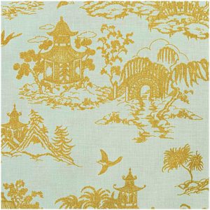 Rico Design Stoff japanische Häuser mint-gold 50x140cm