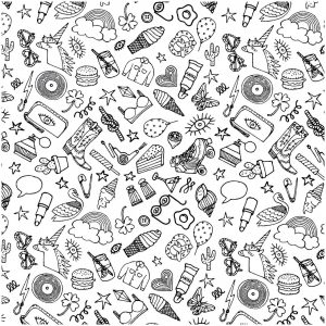 Rico Design Stoff Icons weiß-schwarz 50x140cm