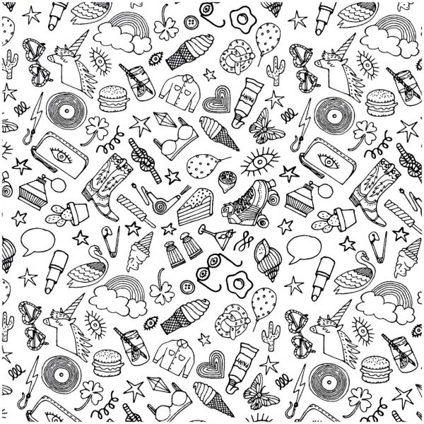 Rico Design Stoff Icons weiß-schwarz 50x140cm