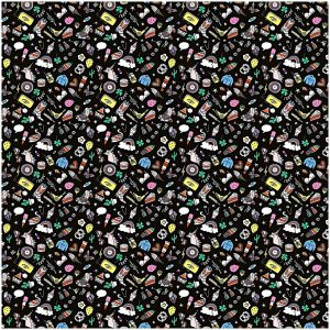 Rico Design Stoff Icons schwarz-mehrfarbig 50x140cm