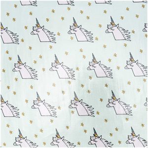 Rico Design Druckstoff Einhorn mint-gold 140cm beschichtet