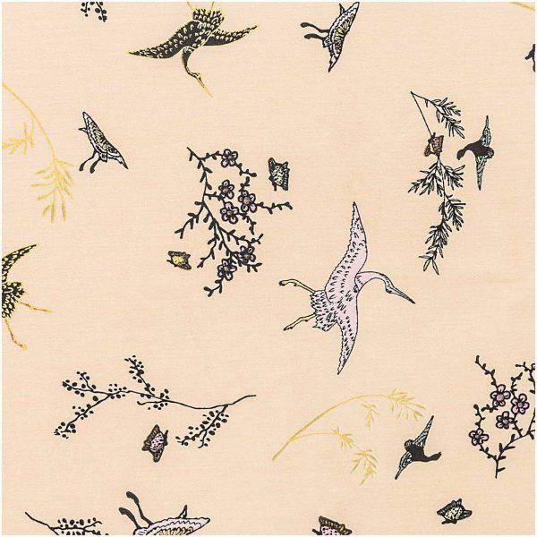 Rico Design Druckstoff Jardin Japonais Kraniche beige-gold 50x140cm