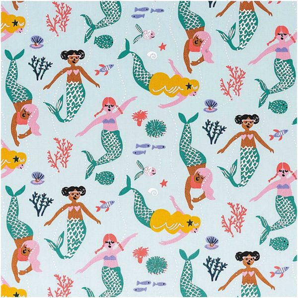 Rico Design Druckstoff Mermaid Meerjungfrau mint-neon Hot Foil 50x140cm