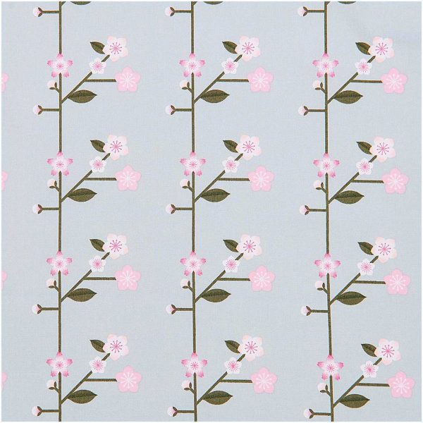 Rico Design Stoffabschnitt Baumwoll-Popelin rauchblau Sakura Zweige 50x140cm