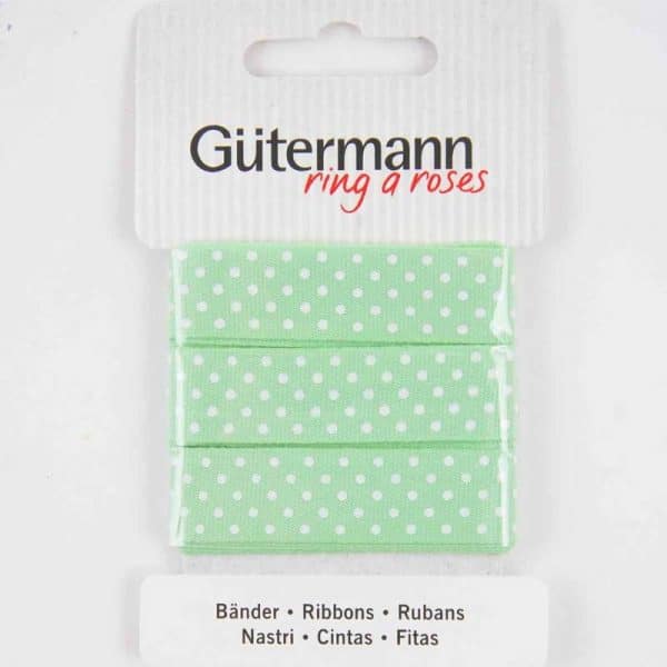 Gütermann Baumwollband Punkte grün 15mm 2m