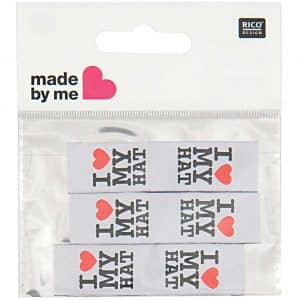 Rico Design Webetiketten außen I love my hat weiß 2x8cm 3 Stück