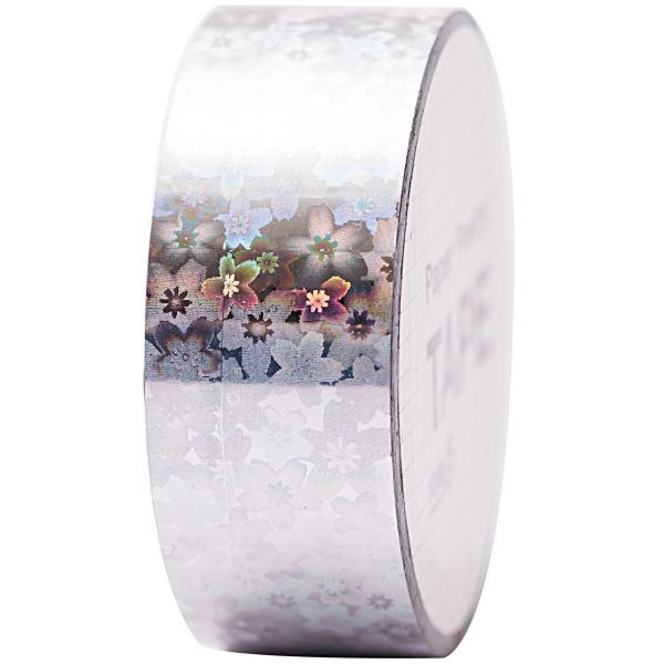 Paper Poetry Holographic Tape Blumen silber 19mm 10m