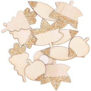 Ohhh! Lovely! Holzsticker Blätter Mix mit Glitter natur-roségold 48 Stück