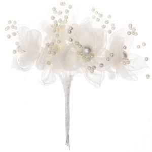 Blüten mit Perlen Organza creme 6 Stück