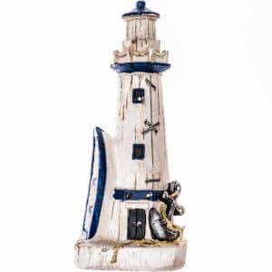 Leuchtturm mit Ruderboot weiß-blau 15cm
