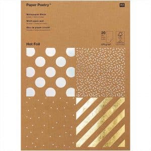 Paper Poetry Kraftpapier Block Streifen 270g/m² 20 Blatt Hot Foil