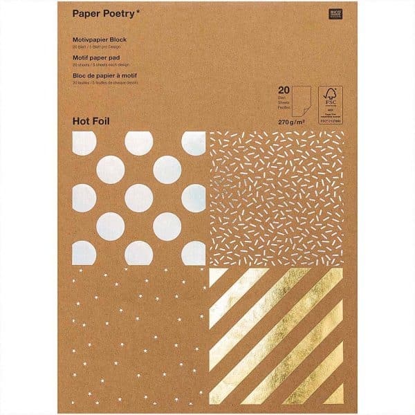 Paper Poetry Kraftpapier Block Streifen 270g/m² 20 Blatt Hot Foil