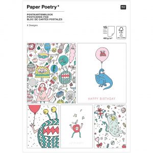 Paper Poetry Postkartenblock Monster Party 400g/m² 15 Stück