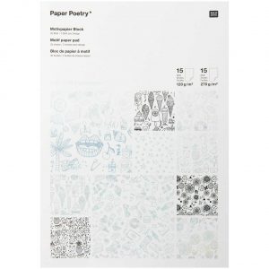 Paper Poetry Motivpapier Block schwarz-weiß 21x30cm 30 Blatt Hot Foil