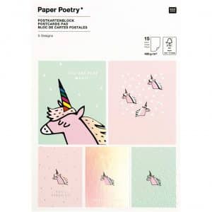 Paper Poetry Postkartenblock Einhorn 400g/m² 15 Stück