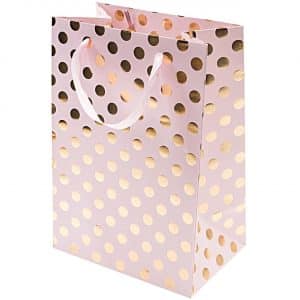 Rico Design Geschenktüte rosa Punkte gold 18x26x12cm