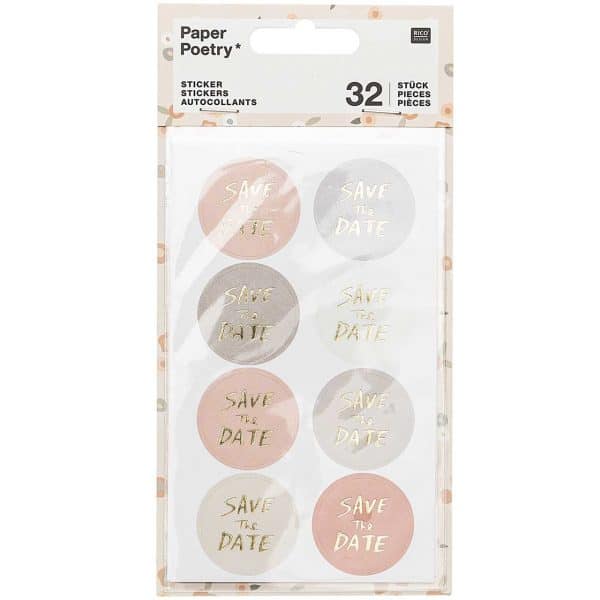 Paper Poetry Sticker Save the Date puder-grau 4 Blatt