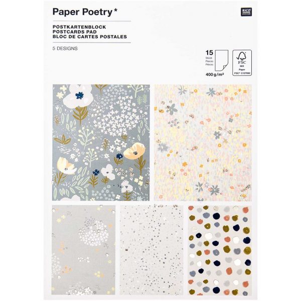 Paper Poetry Postkartenblock Crafted Nature blau 15 Stück