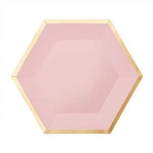 YEY! Let's Party Pappteller Sechseck rosa-gold 16x13