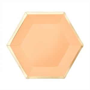 YEY! Let's Party Pappteller Sechseck apricot-gold 16x13