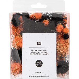 Made by Me Glitter Pompons 63 Stück orange-schwarz