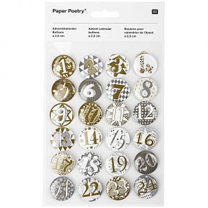 Paper Poetry Adventskalender Zahlen Buttons gold-silber 2