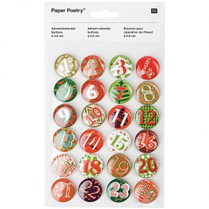 Paper Poetry Adventskalender Zahlen Buttons grün-rot 2