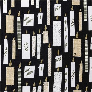 Rico Design Druckstoff Nostalgic Christmas Kerzen schwarz-gold 140cm