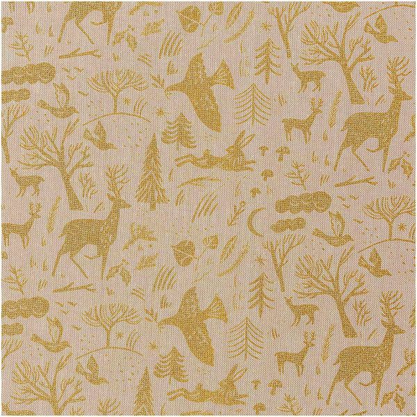 Rico Design Stoff Leinenoptik Nostalgic Christmas Winterwald natur-gold 140cm