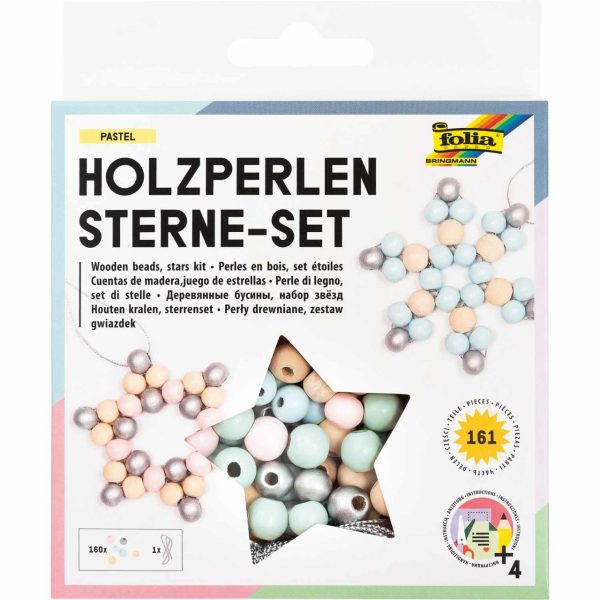Folia Holzperlen Stern-Set pastel 161teilig