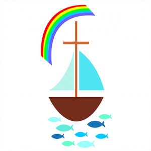 efco Wachsdekor Segelboot mit Regenbogen 10x5cm