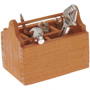 Rico Design Miniatur Werkzeugkoffer mit Werkzeug 7teilig