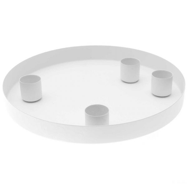 Rico Design Metalltablett mit 4 magnetischen Kerzenhalter Ø 20cm weiß