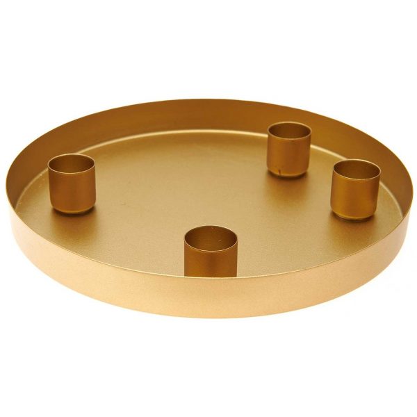 Rico Design Metalltablett mit 4 magnetischen Kerzenhalter Ø 20cm gold