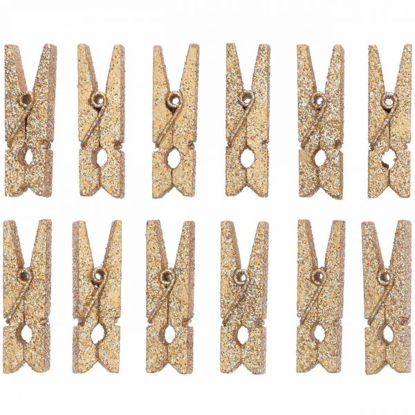 Ohhh! Lovely! Holzklammern mit Glitter 7x35mm 12 Stück gold