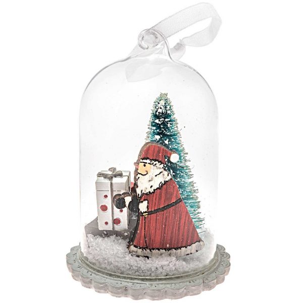 Dekohaube Glaskuppel Santa mit Geschenken 20x7cm