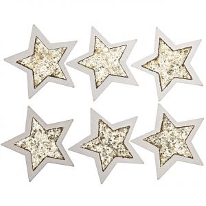 Sterne zum Kleben weiß-gold-glitter 5cm 6 Stück