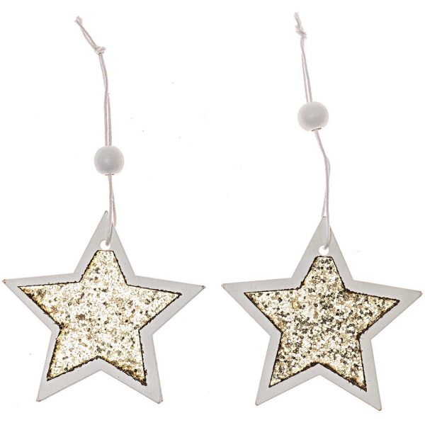 Sterne zum Hängen gold-weiß-glitter 8cm 2 Stück