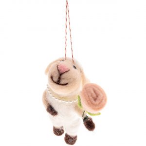 Filz-Schaf mit Blume zum Hängen weiß-rosa 11cm