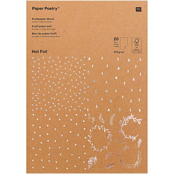 Paper Poetry Kraftpapier Block X-Mas 270g/m² 20 Blatt Hot Foil