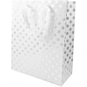 Paper Poetry Geschenktüte weiß Punkte silber 18x26x12cm