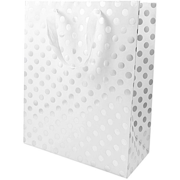 Paper Poetry Geschenktüte weiß Punkte silber 18x26x12cm