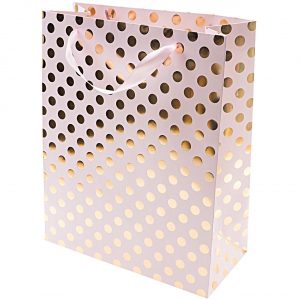 Rico Design Geschenktüte rosa Punkte gold 26x32x12cm